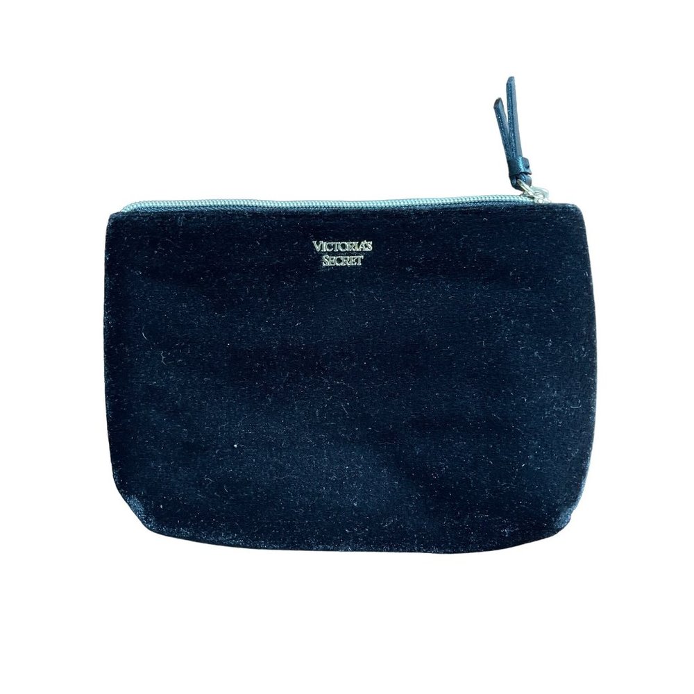 VS Victoria's Secret Black Velvet  Make up Bag Cosmetic Case Zip Pouch Lined Gol